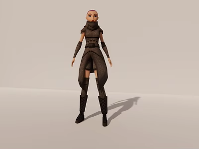 3D Female Game Character With Fitted Dark High Collar Outfit Long Sleeves And Knee Boots 3d model