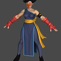3D Model Character Wearing Blue Dress with Yellow Belt Red Gloves and Black Armband