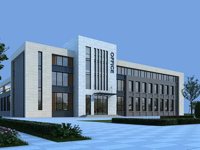 Modern Office Building Exterior Featuring Large Windows Clean Design Plaza And Blue Sky 3d model