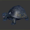 Realistic Blue Turtle With Textured Shell Yellow Stripes Open Mouth And Claws