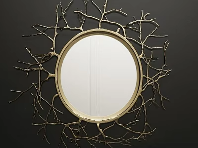 Circular Decorative Mirror With Gold Branch Like Frame On Black Background 3d model
