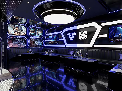 Elegant Modern KTV Interior Design With Multiple Screens Ceiling Lights And Comfortable Booths 3d model