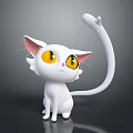Cartoon White Cat Character With Yellow Big Eyes Pink Ears And Long Tail