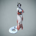Woman in Traditional Kimono with Horns White Skin Red Eyes and Smoking Pipe
