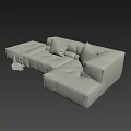Gray Modular Sectional Sofa With Plush Cushions Throw Blanket Modern Design 3d model