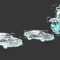 Two Light Blue Classic Cars One Breaking With Scattered Parts