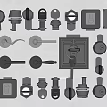 Modern lock key lock cylinder filing cabinet file cabinet lock cable hardware 3d model