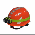 Orange Safety Helmet With Green Strap And Attached Headlamp For Work Use 3d model