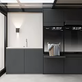 Modern Minimalist Home Balcony Design With Gray Cabinets Sink Faucet And Black Appliances