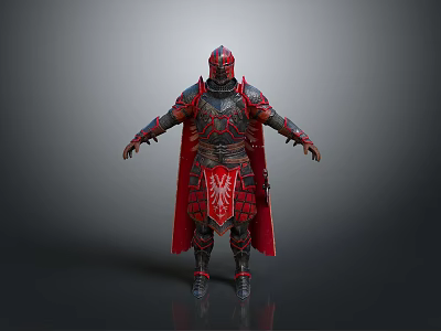 Full Body Red Armored Warrior With Decorative Patterns And Red Cape 3d model