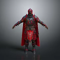Full Body Red Armored Warrior With Decorative Patterns And Red Cape