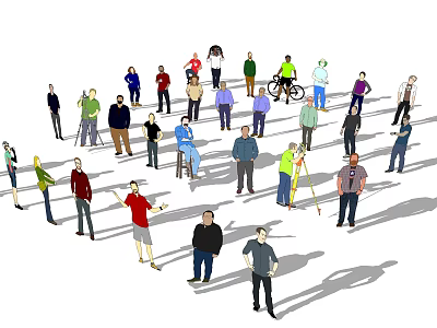 Group Of Diverse People Standing With Various Poses In Open Space 3d model