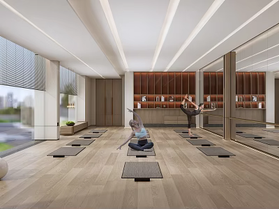 Modern Yoga Studio With Natural Light And Mirrors For Workout 3d model