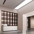Elegant Lobby Interior With White Marble Reception Desk Wooden Panel Wall And Archway