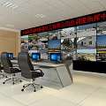 Modern Control Room With Multiple Surveillance Monitors Control Desk And Office Chairs