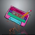 Vibrant Mixtape Cassette Tape With Pencil And Creative Retro Audio Equipment Design