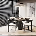 Modern Hotel Mahjong Room With Square Table Four Chairs Blinds Pendant Light And Abstract Painting