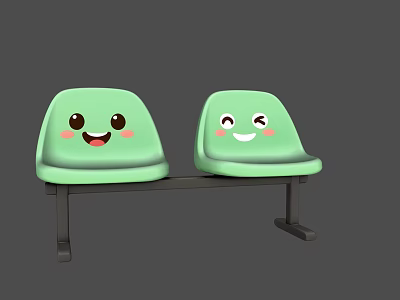 Two Green Leisure Chairs With Adorable Smiley Faces And Black Frames 3d model