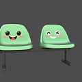 Two Green Leisure Chairs With Adorable Smiley Faces And Black Frames