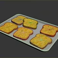 Golden Toast Slices With Yellow Spread And Green Herbs On White Tray