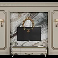 Elegant Modern TV Background Wall With Marble Texture Wall Sconces And Drawer Console Table 3d model