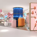Beauty Store Beauty Area With Pink Decor Cloud Decorations Display Shelves And Beauty Products
