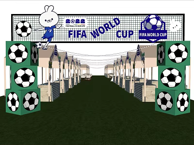 FIFA World Cup Themed Commercial Street With Soccer Ball Decorations And Banners 3d model