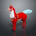 Colorful Red Horse Doll With Blue Tail Yellow Polka Dots And White Bridle