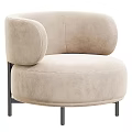 Rounded Beige Velvet Accent Chair With Soft Armrest And Sleek Metal Legs