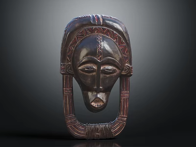 Traditional Ethnic Attire Decorative Wooden Mask With Intricate Carved Patterns 3d model