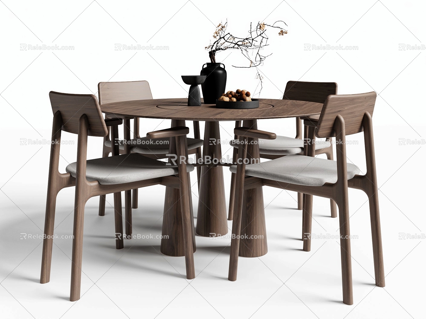 New Chinese Dining Table and Chair Round Dining Table Dining Chair Ornaments 3d model