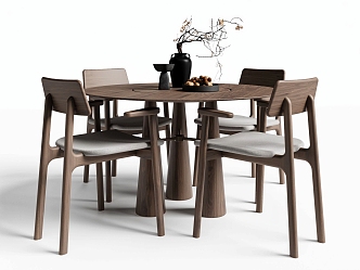 New Chinese Dining Table and Chair Round Dining Table Dining Chair Ornaments 3d model