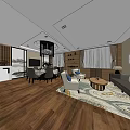 Luxurious Private Box Interior With Sofa Coffee Table Dining Chairs And Wooden Flooring