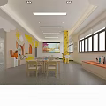 Colorful Preschool Classroom Interior With Cartoon Wall Decor Children Tables Chairs And Large Screen