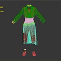 Traditional Red Robe With White Inner Lining Yellow Belt Decorative Cuffs And Brown Shoes