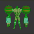 Muscular Character With Red Gold Spherical Arms Blue Components And Red Swim Trunks