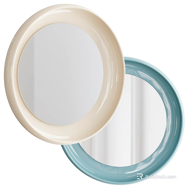 Round Decorative Mirrors With Beige And Blue Frames For Modern Home Decor 3d model 
