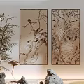 Chinese Style Wall Art With Branches Flowers Birds And Bamboo Crane Decor