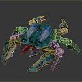 Futuristic Blue And Silver Mechanical Spider With Glowing Yellow Eyes And Metal Legs