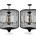 Vintage Cage Shaped Chandeliers With Black Metal Frame And Candle Holder Design