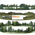 Natural Layered Landscape Background Wall Design With Trees Mountains And Grassland