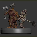 Fantasy Figure Models Three Characters With Hammers And Staffs On Silver Circular Base