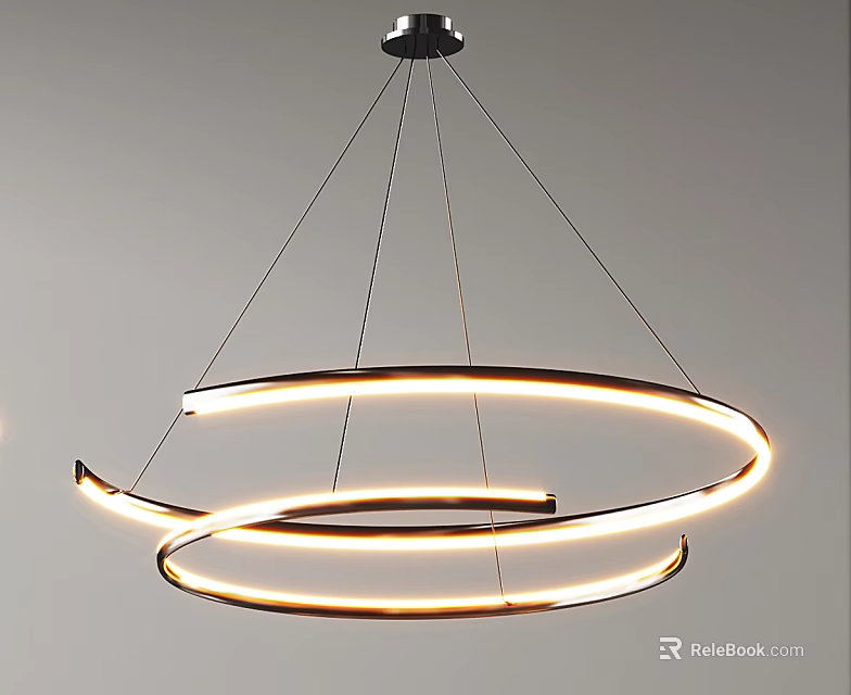 Modern Double Ring Chandelier With Metallic Frame And Illuminated Design Hanging From Ceiling 3d model 