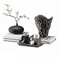 Elegant Modern Decorative Ornament Set With Vase Branches Stones Books And Tray