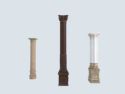 Three Different Roman Columns With Classic Design Marble Stone And Ornate Details 3d model