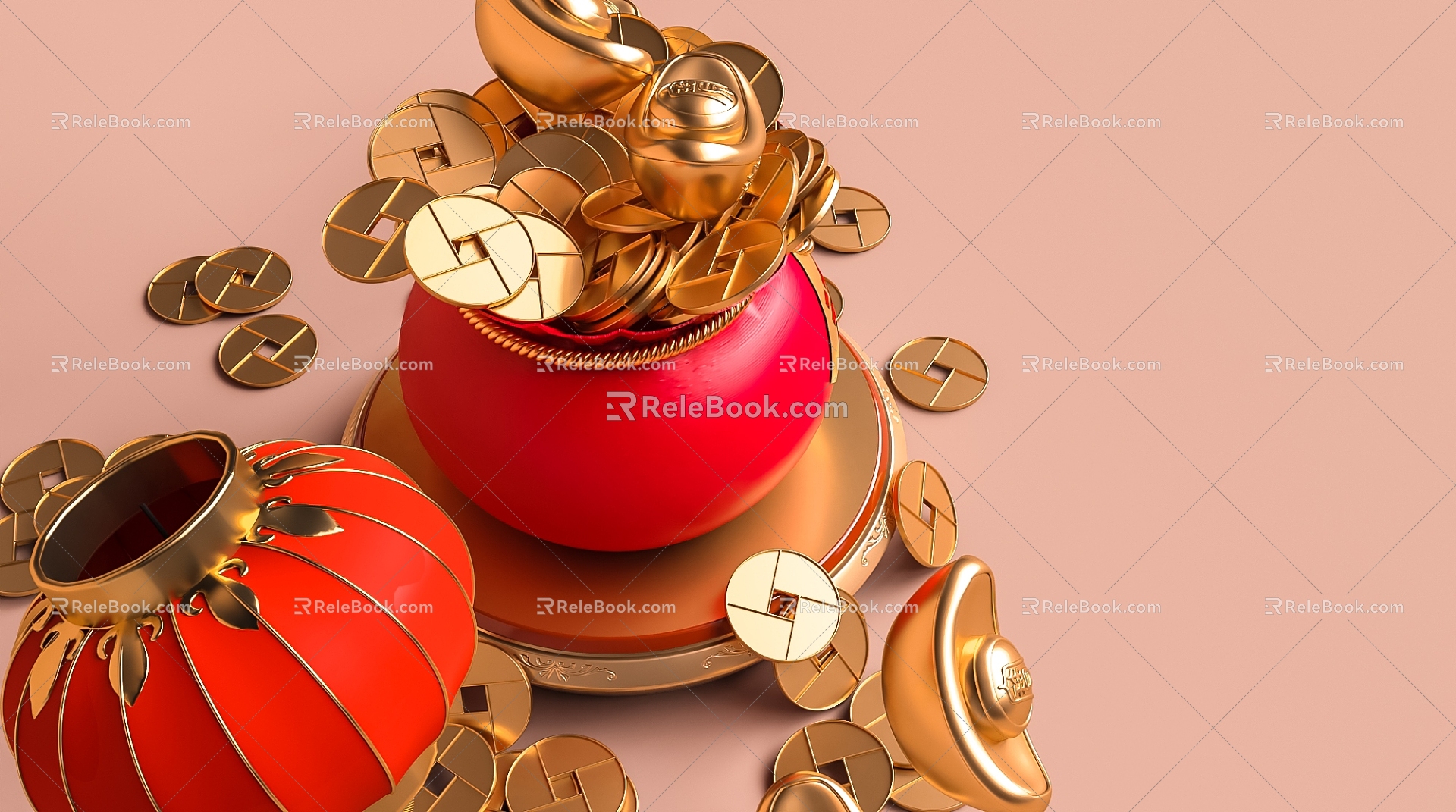 Modern piggy bank red envelope ingot 3d model