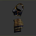 Ancient Decorative Armor Weapon with Intricate Gold Blue Patterns and Mythical Design Details