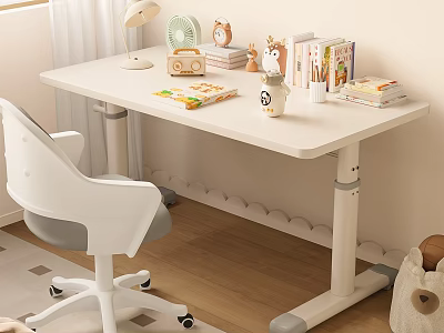 Adjustable Height Kids Study Desk With Lamp Books Toys And Chair 3d model