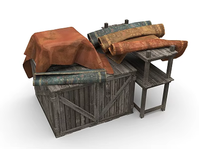 Goods Fabric Flower Cloth Shop Shelf Industrial Boxes Wooden Boxes Sandbags Sacks 3d model