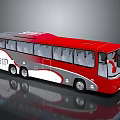 Modern red and silver bus with multiple windows and interior seats design 3d model